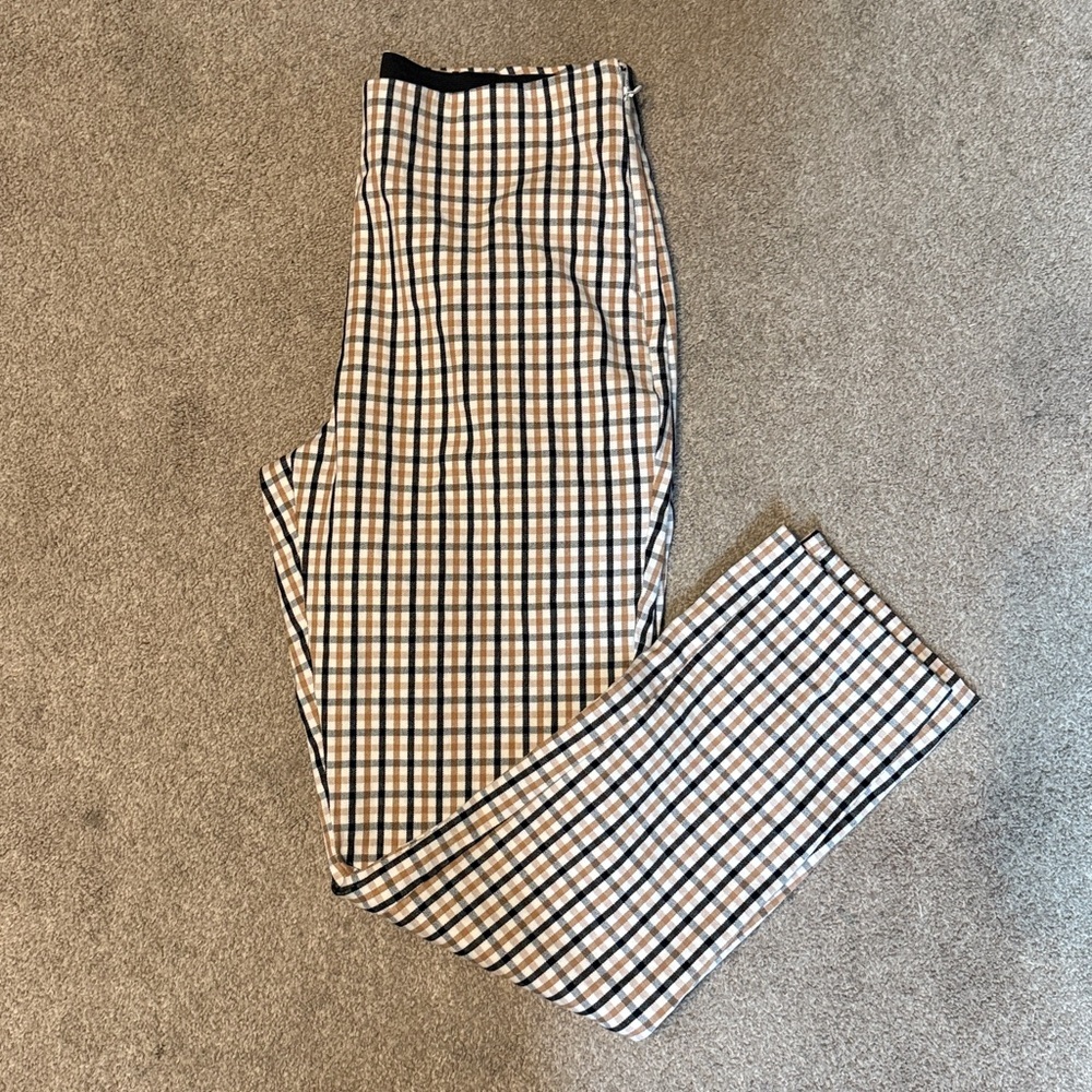 A New Day Nude Black Plaid High Rise Elastic Waist Ankle Pants Size 6
